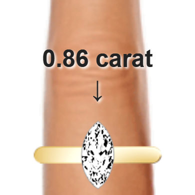 0.86ct marquise diamond (9.88&times;4.94mm) shown on ring and finger