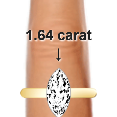 1.64ct marquise diamond (12.26×6.13mm) shown on ring and finger