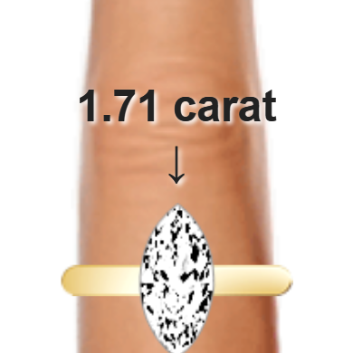 1.71ct marquise diamond (12.42×6.21mm) shown on ring and finger