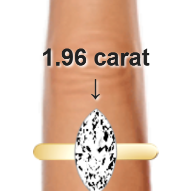 1.96ct marquise diamond (13×6.5mm) shown on ring and finger
