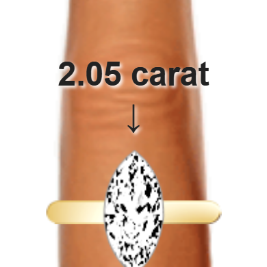 2.05ct marquise diamond (13.2×6.6mm) shown on ring and finger