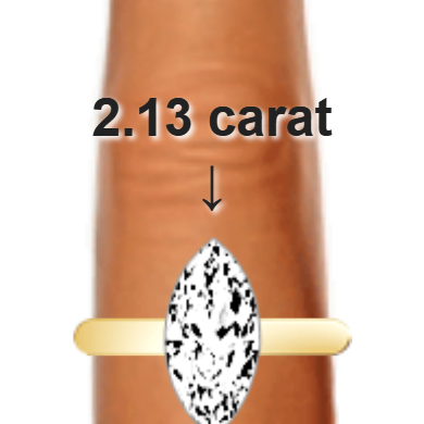 2.13ct marquise diamond (13.36×6.68mm) shown on ring and finger