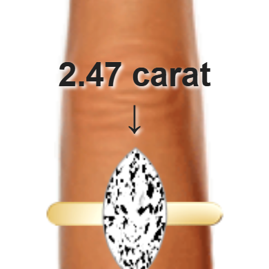 2.47ct marquise diamond (14.04&times;7.02mm) shown on ring and finger