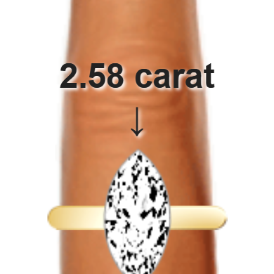 2.58ct marquise diamond (14.24×7.12mm) shown on ring and finger