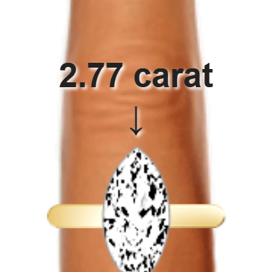 2.77ct marquise diamond (14.58&times;7.29mm) shown on ring and finger