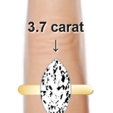 3.7ct marquise diamond (16.06×8.03mm) shown on ring and finger