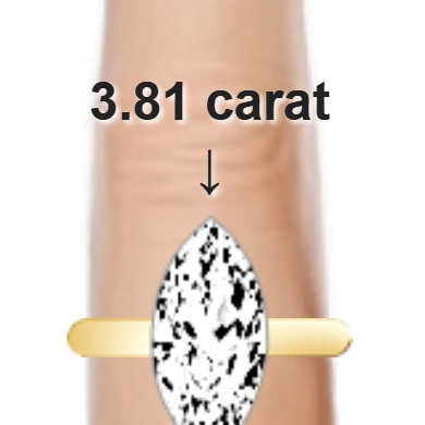 3.81ct marquise diamond (16.22&times;8.11mm) shown on ring and finger