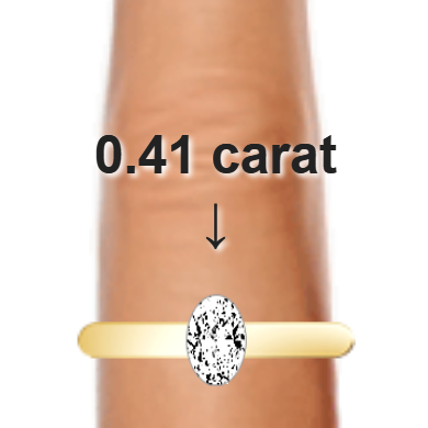 0.41ct oval diamond (6.03×4.02mm) shown on ring and finger