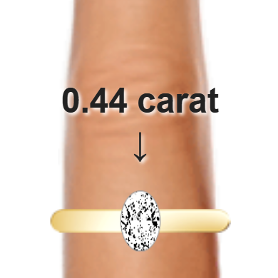 0.44ct oval diamond (6.18×4.12mm) shown on ring and finger