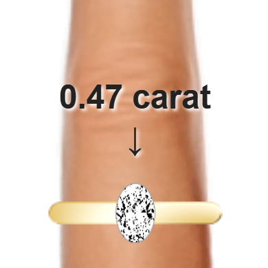 0.47ct oval diamond (6.32×4.21mm) shown on ring and finger