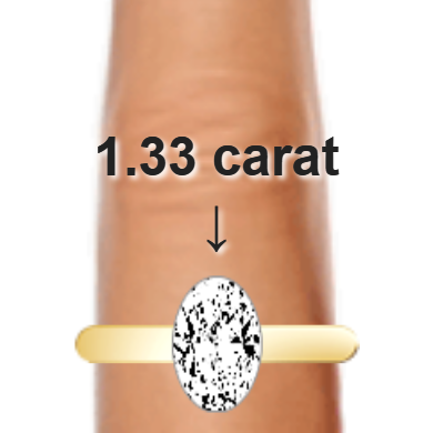 1.33ct oval diamond (8.93×5.95mm) shown on ring and finger