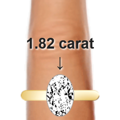 1.82ct oval diamond (9.92×6.61mm) shown on ring and finger