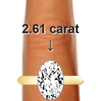 2.61ct oval diamond (11.18×7.45mm) shown on ring and finger