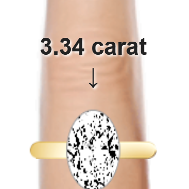 3.34ct oval diamond (12.14&times;8.09mm) shown on ring and finger