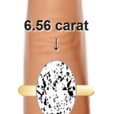 6.56ct oval diamond (15.2×10.13mm) shown on ring and finger
