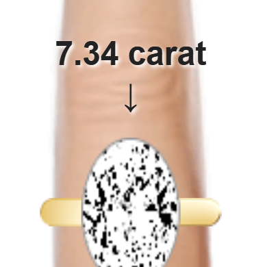 7.34ct oval diamond (15.77×10.51mm) shown on ring and finger