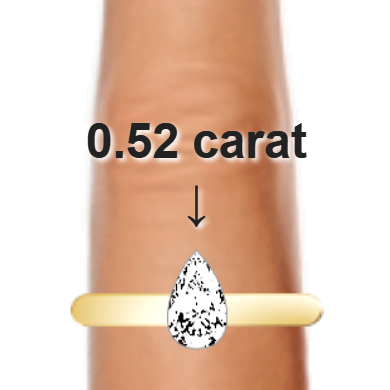 0.52ct pear diamond (7.27×4.38mm) shown on ring and finger