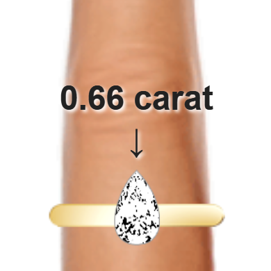 0.66ct pear diamond (7.89×4.75mm) shown on ring and finger