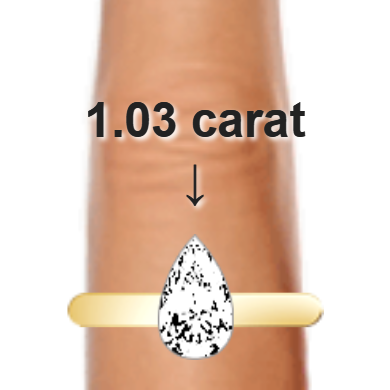 1.03ct pear diamond (9.13&times;5.5mm) shown on ring and finger
