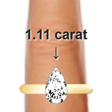 1.11ct pear diamond (9.36×5.64mm) shown on ring and finger