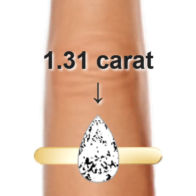 1.31ct pear diamond (9.89×5.96mm) shown on ring and finger