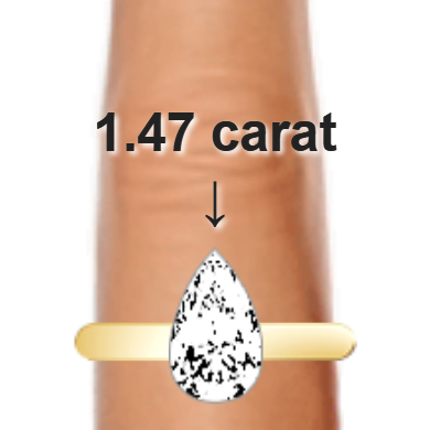 1.47ct pear diamond (10.29&times;6.2mm) shown on ring and finger