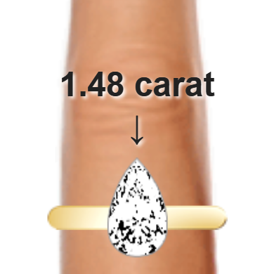 1.48ct pear diamond (10.31×6.21mm) shown on ring and finger