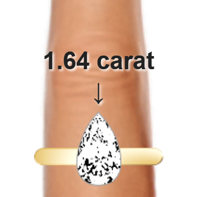 1.64ct pear diamond (10.67&times;6.43mm) shown on ring and finger