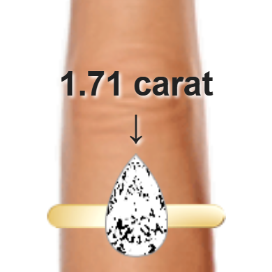 1.71ct pear diamond (10.82&times;6.52mm) shown on ring and finger