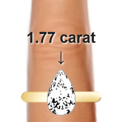 1.77ct pear diamond (10.94×6.59mm) shown on ring and finger