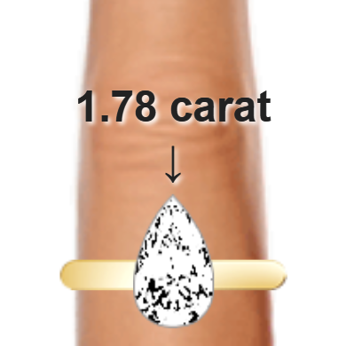 1.78ct pear diamond (10.97×6.61mm) shown on ring and finger