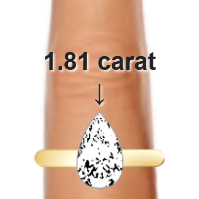 1.81ct pear diamond (11.02×6.64mm) shown on ring and finger
