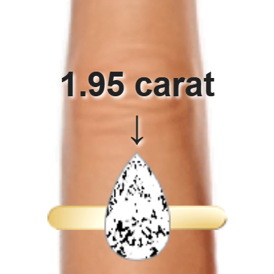 1.95ct pear diamond (11.3×6.81mm) shown on ring and finger