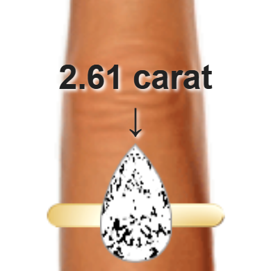 2.61ct pear diamond (12.45×7.5mm) shown on ring and finger