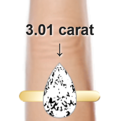 3.01ct pear diamond (13.06×7.87mm) shown on ring and finger