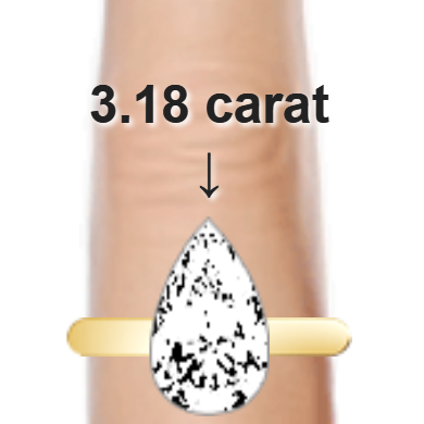 3.18ct pear diamond (13.3×8.01mm) shown on ring and finger