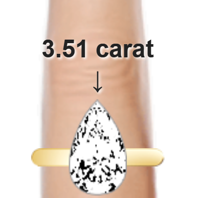 3.51ct pear diamond (13.74×8.28mm) shown on ring and finger