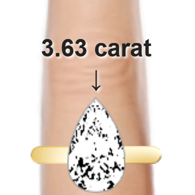 3.63ct pear diamond (13.91&times;8.38mm) shown on ring and finger