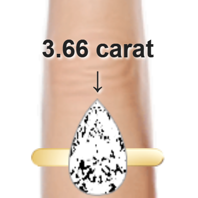 3.66ct pear diamond (13.94×8.4mm) shown on ring and finger