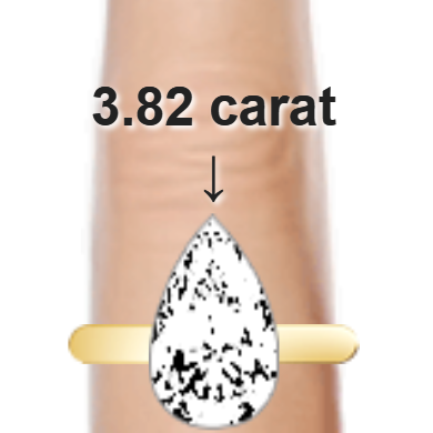 3.82ct pear diamond (14.14×8.52mm) shown on ring and finger