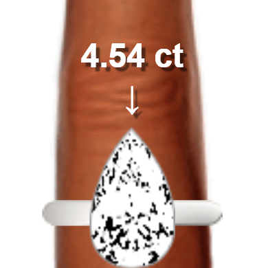 4.54ct pear diamond (14.97×9.02mm) shown on ring and finger