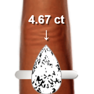 4.67ct pear diamond (15.12×9.11mm) shown on ring and finger