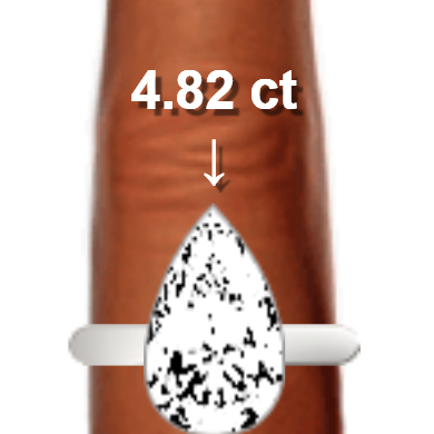 4.82ct pear diamond (15.29×9.21mm) shown on ring and finger