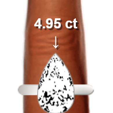 4.95ct pear diamond (15.42×9.29mm) shown on ring and finger