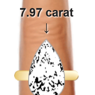 7.97ct pear diamond (18.08×10.89mm) shown on ring and finger