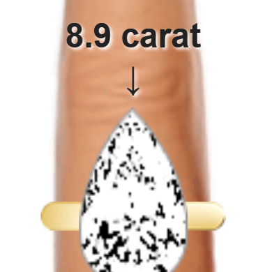 8.9ct pear diamond (18.74&times;11.29mm) shown on ring and finger