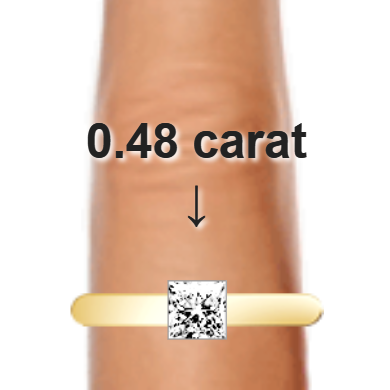 0.48ct princess diamond (4.31×4.31mm) shown on ring and finger