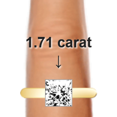 1.71ct princess diamond (6.59×6.59mm) shown on ring and finger