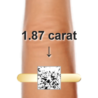 1.87ct princess diamond (6.79&times;6.79mm) shown on ring and finger