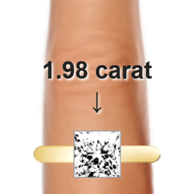 1.98ct princess diamond (6.92×6.92mm) shown on ring and finger